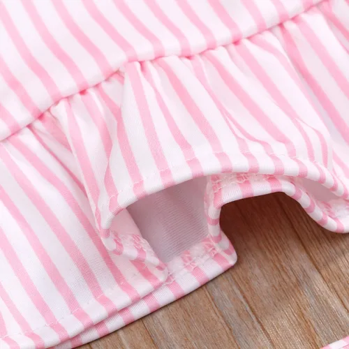 Vista 5 de YOUNGER TREE Traje de baño de verano para niñas pequeñas, sin mangas, traje de baño a rayas, traje de dos piezas, bikini