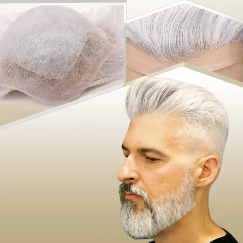 Vista 12 de Peluca de cabello humano europeo de repuesto para hombre, encaje suizo frontal, 0.003 in, piel fina, poliuretano, con bucle, 10 x 8 pulgadas