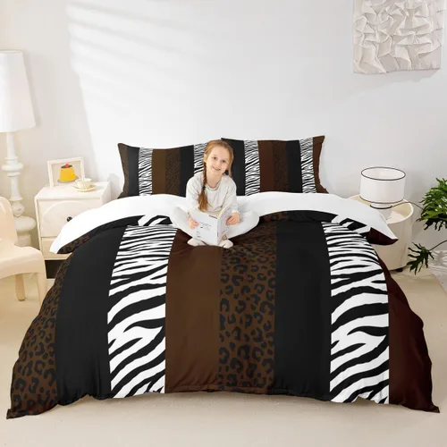 Vista 24 de Juego de funda de edredón para niños con estampado de leopardo, tamaño individual, juego de ropa de cama de moda de piel de guepardo abstracto