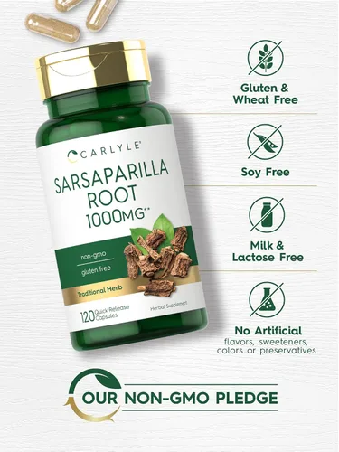Vista 4 de Carlyle Suplemento de extracto de raíz de zarzaparrilla, 120 cápsulas, fórmula tradicional de hierbas, sin OMG, sin gluten