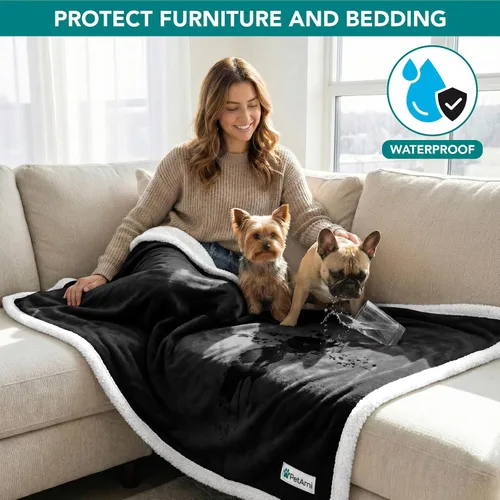 Vista 2 de PetAmi - Manta impermeable para perros medianos, cachorros, gatos pequeños Manta de forro polar suave para mascotas para sofá Cubierta gruesa