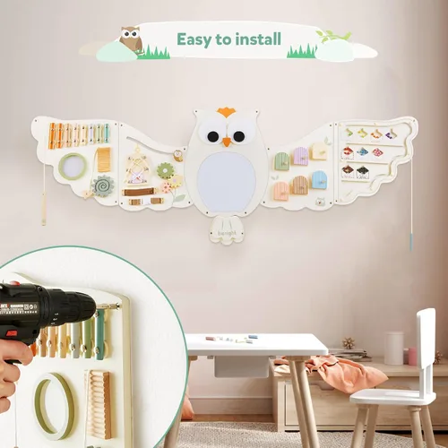 Vista 5 de Paneles de Tablero Ocupado de Pared con Actividades de Búho, Juguetes Sensoriales Montessori, Centro de Actividades de Aprendizaje para Niños