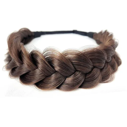 Vista 14 de Diadema trenzada sintética clásica de cabello con hebras anchas para boda, trenzas esponjosas desordenadas, banda para peluca, accesorio de belleza
