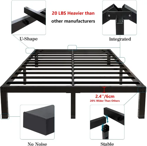 Vista 4 de yookare Base de cama básica de soporte resistente de 14 pulgadas, 4000 libras, base de colchón, repuesto de somier, plataforma de listones de acero