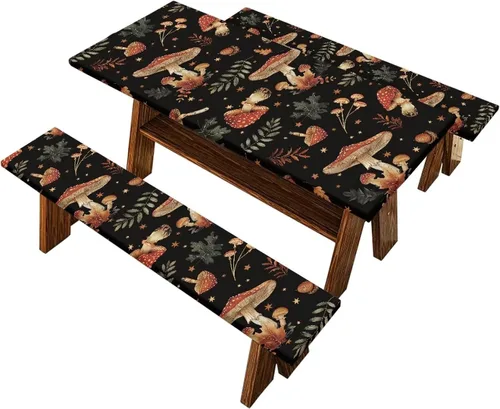 Vista 18 de Juego de 3 calcetines de árbol de Navidad de dibujos animados y galletas, funda de mesa de picnic ajustable con funda de banco, manteles Calcetines
