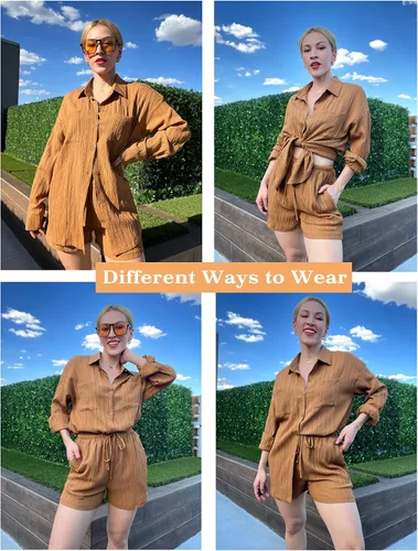 Vista 2 de Ekouaer Womens Button Down Lounge Set Comfy 2 Piece Loungewear Pajama Sets with Pockets