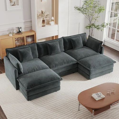 Vista 29 de mikibama - Sofá seccional modular, sofá en forma de L de 76.4 pulgadas para sala de estar, sofá cama cómodo tipo nube con otomano móvil, combinación