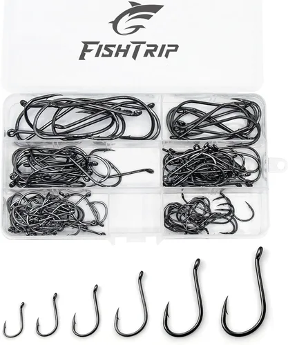 Vista 8 de FishTrip Paquete de 50/100/120/210 anzuelos de pesca de pulpo, ganchos circulares de pico compensado para anzuelos de agua salada y agua dulce