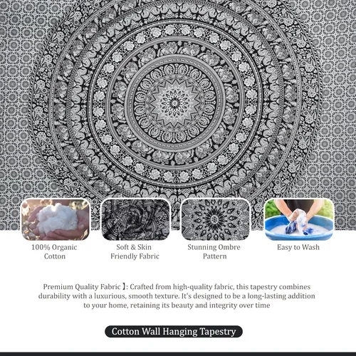 Vista 5 de Craft Trade Tapiz para colgar en la pared con diseño de mandala de algodón indio para decoración estética, bohemio, hippie, sala de estar Blanco