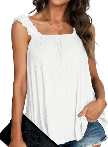 Vista 4 de LYANER Blusa sin mangas con cuello cuadrado y tirantes fruncidos para mujer
