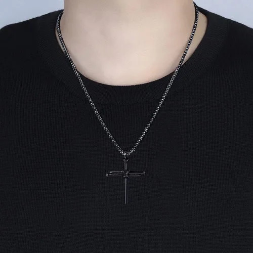 Vista 5 de UM Jewelry - Collar con colgante de cruz de acero inoxidable para mujer y hombre
