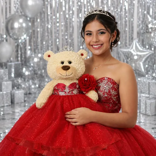 Vista 2 de Centro de mesa grande de 20.0 in de oso de peluche de quinceañera - Vestido elegante, regalo de recuerdo de gran tamaño para 15 años, decoración