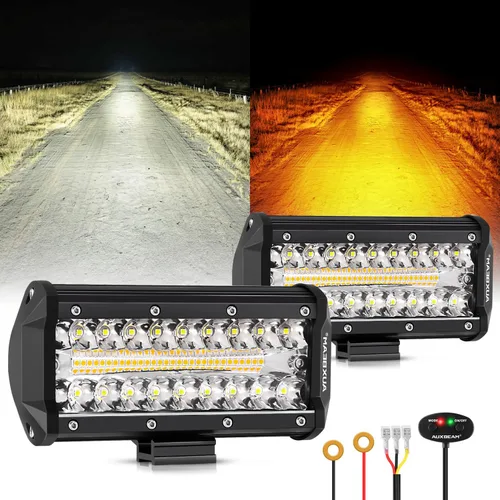 Vista 18 de Auxbeam Cubo luz LED ámbar de 3 pulgadas, 72 W todoterreno, 6 modos dos colores, estroboscópica antiniebla de conducción penetración e inundación