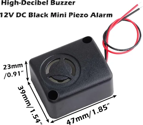 Vista 2 de 2 unids 12 V DC negro mini alarma piezoeléctrica sirena 110dB seguro seguro alarma antirrobo zumbador de alto decibelio para coche