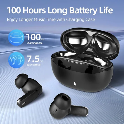 Vista 2 de Auriculares inalámbricos, auriculares Bluetooth 5.4 de 100 horas, ENC+ ANC con cancelación de ruido, control táctil, auriculares Bluetooth