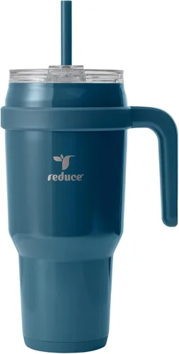 Vista 11 de REDUCE Vaso de acero inoxidable de 24 onzas con asa, con aislamiento al vacío de doble pared, tapa a prueba de sudor y popote reutilizable, mantiene