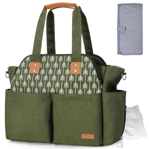 Vista 14 de Lekebaby Bolsa de pañales, 17 bolsillos, bolsa de pañales de viaje grande impermeable con cambiador portátil, bolsa de hospital cruzada para mamá