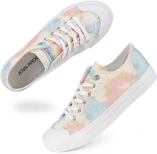 Vista 4 de JENN ARDOR Zapatillas de lona clásicas de corte bajo con cordones para mujer zapatos casuales de moda cómodos zapatos planos para caminar