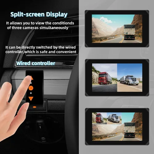 Vista 6 de VSYSTO Truck Carplay, 5 "pantalla táctil WiFi 3CH Truck Dash Cam, navegación GPS, Monitoreo de estacionamiento, Cámaras frontal e izquierda