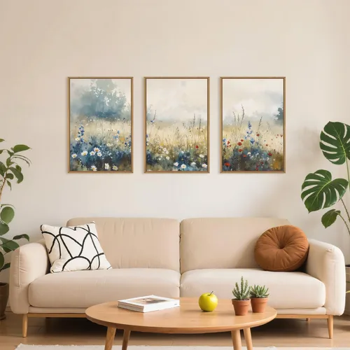 Vista 47 de Celestdeco Juego de arte de pared en lienzo abstracto y neutro grande con marco naranja, moderno y minimalista para pared, diseño geométrico bohemio