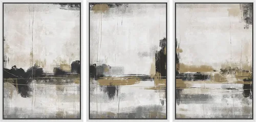 Vista 178 de SIGNFORD - Set de obras de arte en lienzo enmarcado para pared, ilustraciones abstractas de neblina del desierto en tonos neutros beige y marrón