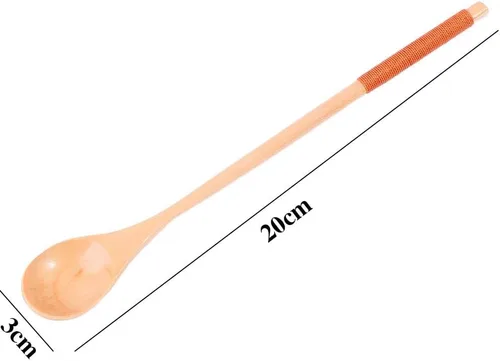 Vista 8 de Cucharas de madera 4PCS Cucharas de madera estilo chino Durable Cuchara de mango largo Cuchara de madera de arroz Sopa de postre Cuchara de postre