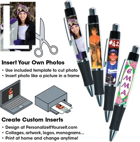 Vista 2 de Jaymo PixPen - Bolígrafo de fotos de bricolaje – Crea tu propio bolígrafo personalizado – Inserta fotos de billetera de 2.5 x 1.75 pulgadas o crea e