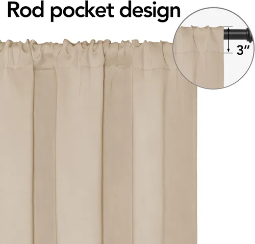 Vista 2 de Easy-Going - Cortinas opacas con bolsillo para varilla para dormitorio, cortinas de ventana para oscurecer la habitación para sala de estar