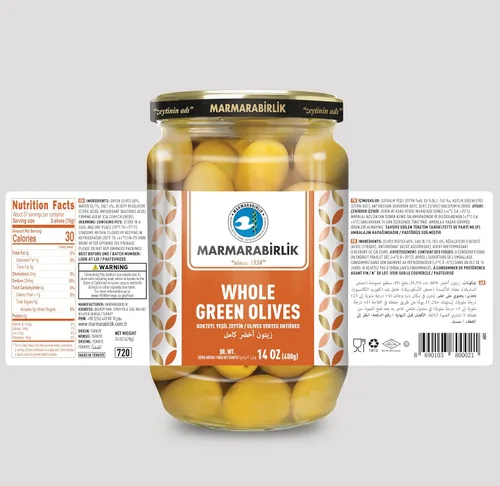 Vista 2 de Marmarabirlik Aceitunas verdes, aceitunas turcas en escabeche, verde cóctel, recogidas a mano, aperitivos saludables para ensaladas y mezze, fuente