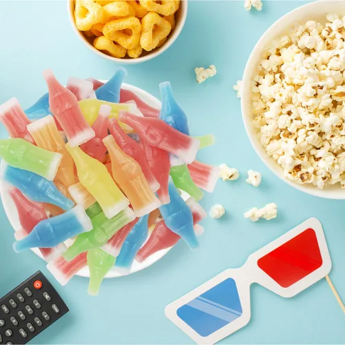 Vista 4 de Dulce de Cera en Botella, Bolsa de 8 OZ (½ LB), Dulces Retro y Nostalgicos con Centro Líquido Frutal, Snack de Tendencia de TikTok