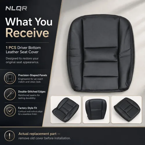 Vista 3 de NLQR Funda de Asiento de Reemplazo Inferior del Conductor Frontal de Microfibra de Aspecto de Cuero Negro Compatible con Ford F250 F350 F450 F550