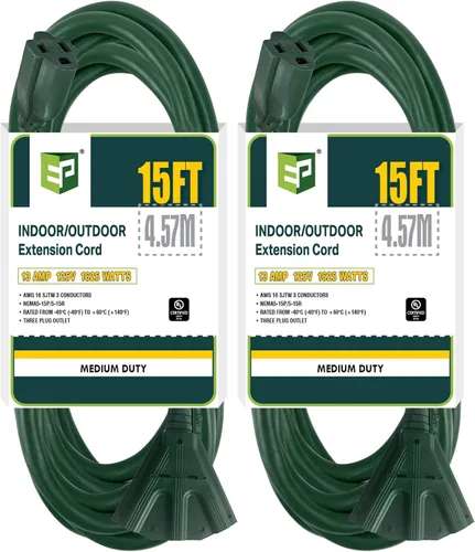 Vista 19 de EP Cable de extensión para exteriores de 6 pies, 16/3 SJTW, 3 tomas de corriente eléctrica, negro Enchufe a tierra de 3 puntas, para luces