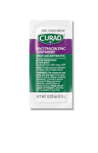 Vista 4 de CURAD Ungüento de bacitracina con zinc, paquete de papel de aluminio de 0.03 oz, caja de 1728