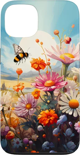 Vista 7 de Funda para iPhone 13 Pro Lively Bee en Sunny Meadow of Wildflowers