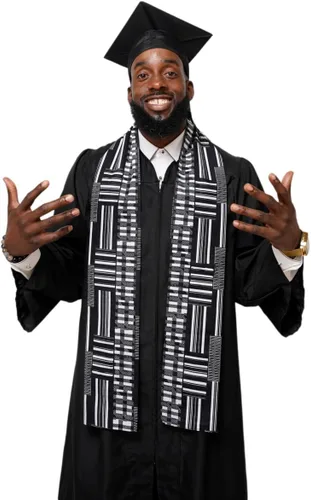 Vista 8 de Dupsie's 1 estola de graduación con estampado africano Kente, hecha en África, historia negra, festivales, cultural, HBCU, graduados, escuelas Negro