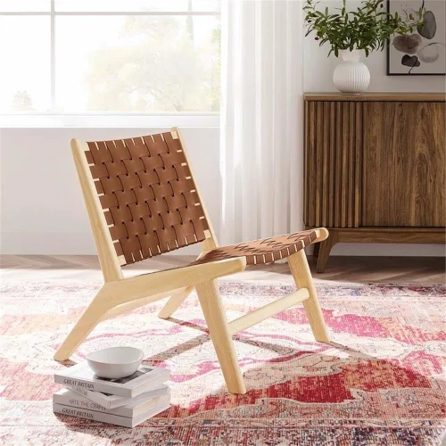 Vista 2 de Modway Saoirse - Sillón decorativo de madera de piel sintética en color marrón natural