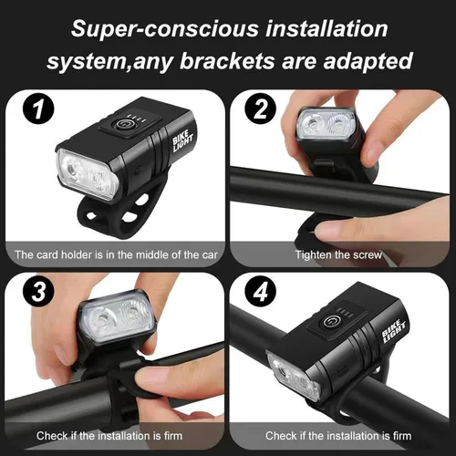 Vista 9 de Luces de bicicleta, faro de bicicleta impermeable de 1000 lúmenes con 6 modos de luz, luz frontal antideslizante con correa ajustable, recargable