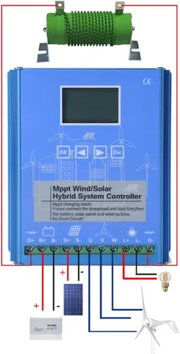 Vista 3 de MPPT Wind Energy - Controlador de carga híbrida solar de 12 V, 24 V, 48 V, turbina eólica, ajuste de voltaje automático