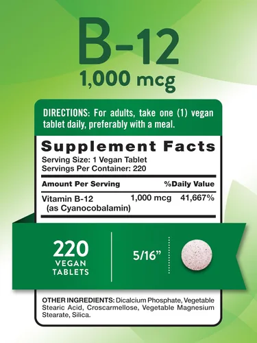 Vista 2 de Nature's Truth Tabletas de vitamina B12 1000 mcg 220 unidades Suplemento vegano, sin OMG y sin gluten