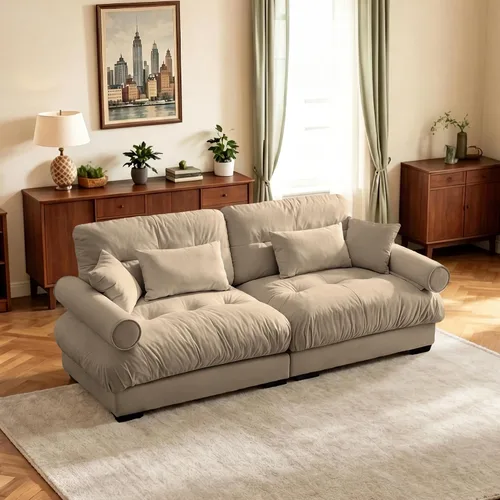 Vista 90 de Sofá biplaza de 93.7 pulgadas, sofá modular de 2 plazas, sofás seccionales grandes de color beige y blanco para sala de estar, juego de sofá