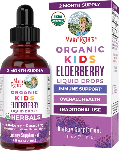Vista 10 de MaryRuth's - Jarabe de saúco negro orgánico en gotas, apoyo inmunológico, vegano, sin OGM y sin gluten, para 1 mes, arándano y frambuesa - 1 onza
