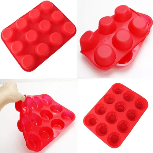 Vista 5 de Qtopun Mini molde de silicona para magdalenas, 4 unidades de 24 tazas de molde de silicona para hornear, moldes de silicona para magdalenas