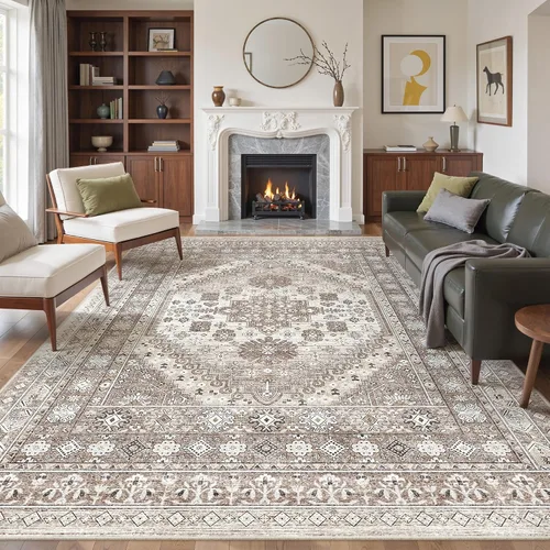 Vista 15 de befbee - Alfombra para sala de estar, lavable y resistente a manchas, con base antideslizante, ideal para dormitorio y cocina, decoración clásica