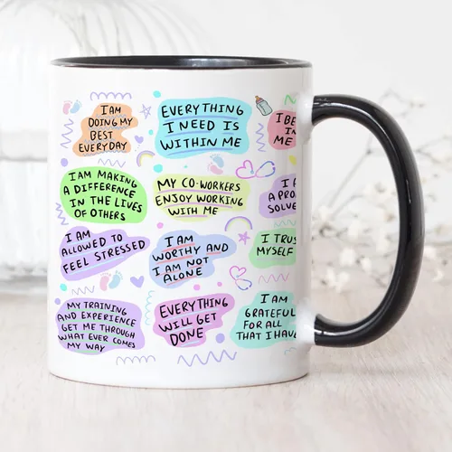 Vista 6 de YouNique Designs NICU - Taza de café portátil de 11 onzas, afirmaciones diarias, regalos de enfermera de la UCIN, taza de enfermera de cuidados