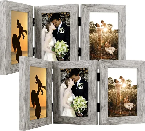 Vista 30 de Golden State Art - Marco decorativo con bisagras para mesa, escritorio, 3 aberturas verticales, con cristal real