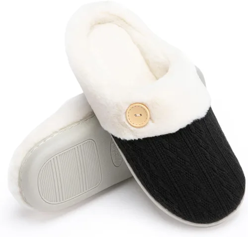 Vista 6 de Chantomoo Pantuflas para Mujer Cálidas y Cómodas con Espuma Viscoelástica Pantuflas de Casa Zapatos de Punto con Forro de Piel Sintética Suela