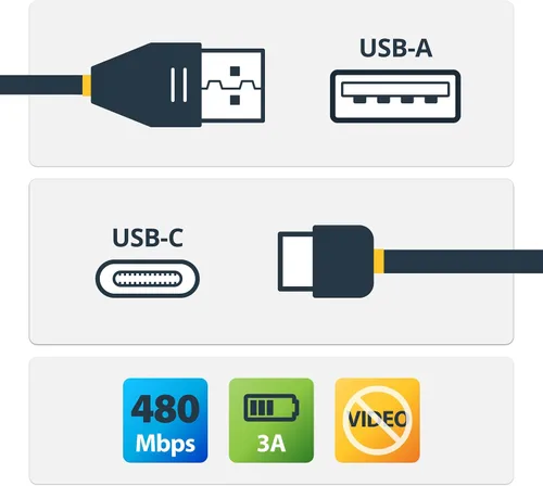 Vista 4 de StarTech.com, cable de USB C 0.5 m a USB A, M/M, USB 2.0. Cable para cargador USB C. USB 2.0 tipo C a cable tipo A. USB A a C, Negro