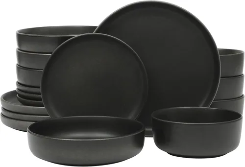 Vista 19 de Gibson Elite Nardini 12 Piezas (Servicio para 4) Platos y Cuencos de Esmalte Reactivo Vajilla de Cerámica de Piedra - Negro y Azul