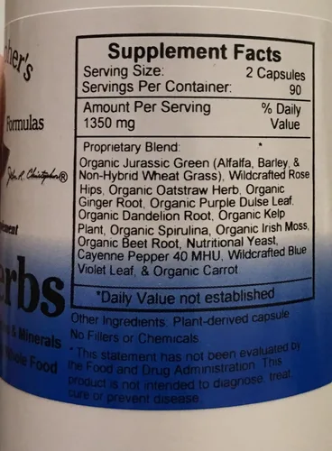Vista 3 de Christopher's Original Formulas Vitalerbs, suplemento herbario rico en nutrientes, 180 cápsulas vegetales