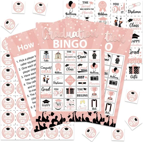Vista 8 de Juegos de bingo de graduación, juego de graduación de oro negro para 24 jugadores, juegos de fiesta de graduación y actividades, tarjetas divertidas